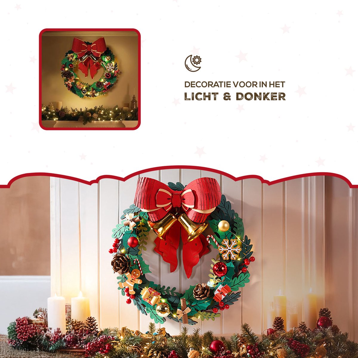 DIY Houten Kerstkrans met LED Verlichting – 252 Onderdelen – 40 cm – Bouwpakket – foto 6