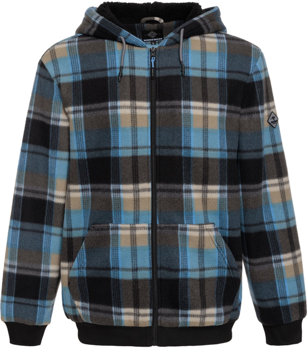 Terrax fleecejas - 62518 - zwart/aqua geruit - met capuchon - maat XL