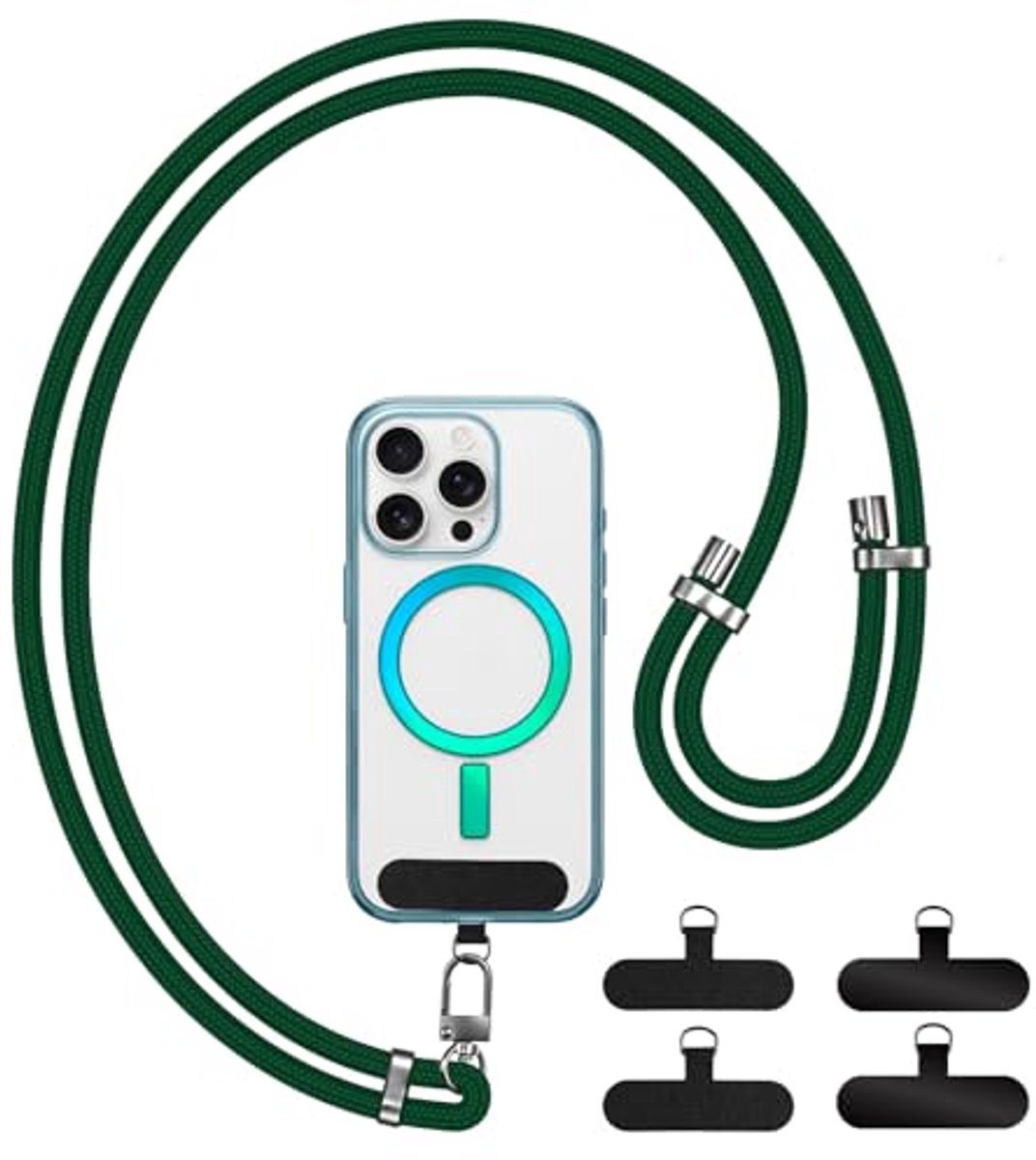 Verstelbare Telefoonketting met Nylon en 4 Patches voor Dames en Heren - Universeel Telefoonkoord voor Smartphones