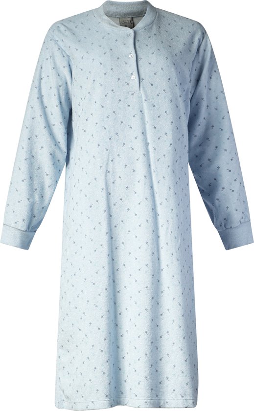 Lunatex - warm dames nachthemd 224180 - aangeruwd badstof - blauw - maat M