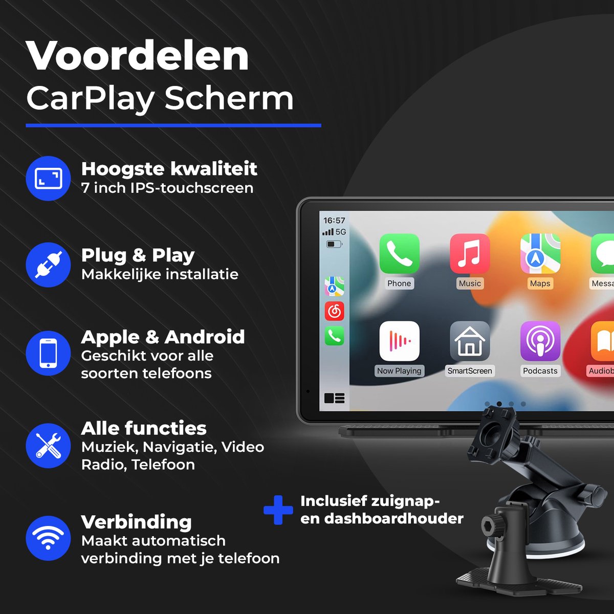 CarMe 7 Inch CarPlay Scherm Draadloos met Achteruitrijcamera 6m, Apple CarPlay & Android Auto, Touchscreen Navigatie - Afbeelding 5