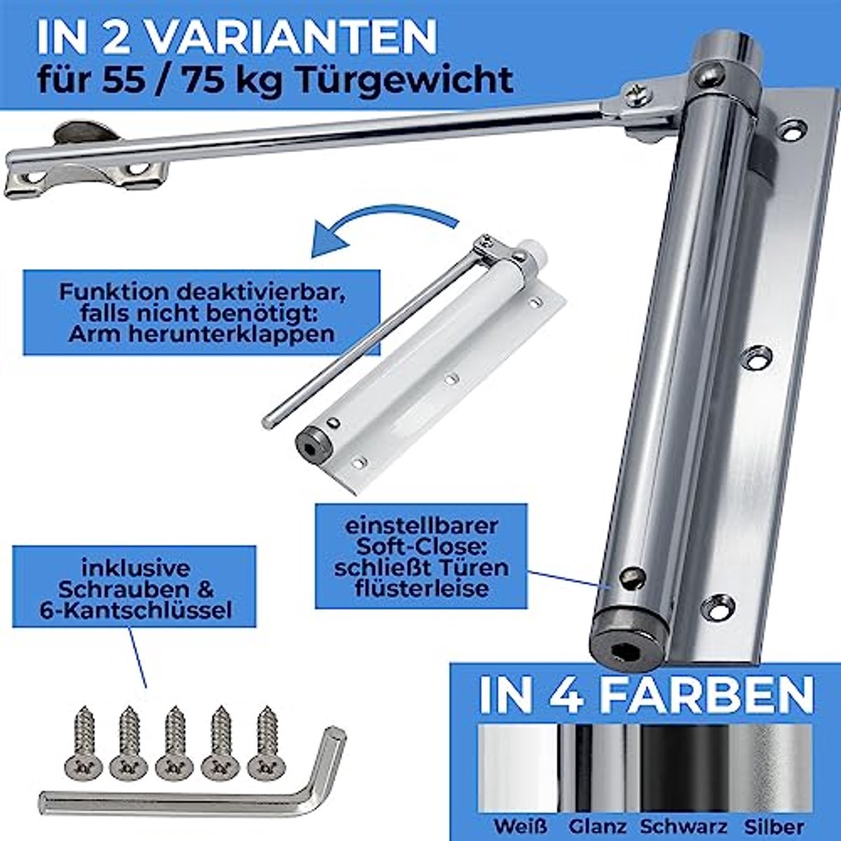 Automatische Deursluiter tot 55 kg - Universeel Zwart