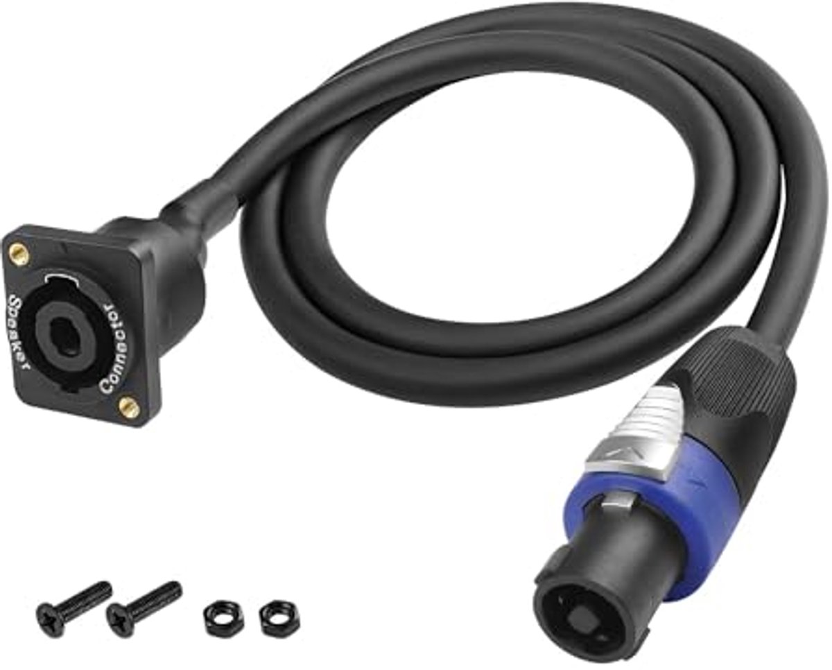 Speakon Paneel Mount Socket naar Speakon Stekker - Luidsprekerkabel 1 m - Audioverlenging Draadkabel met Jack Twist Lock voor Versterker, DJ, Podium