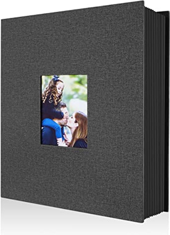 Trouwfotoalbum met hoezen voor 4 x 6 foto's, groot linnen insteekalbum voor maximaal 1000 foto's, handgemaakt in Europa - België