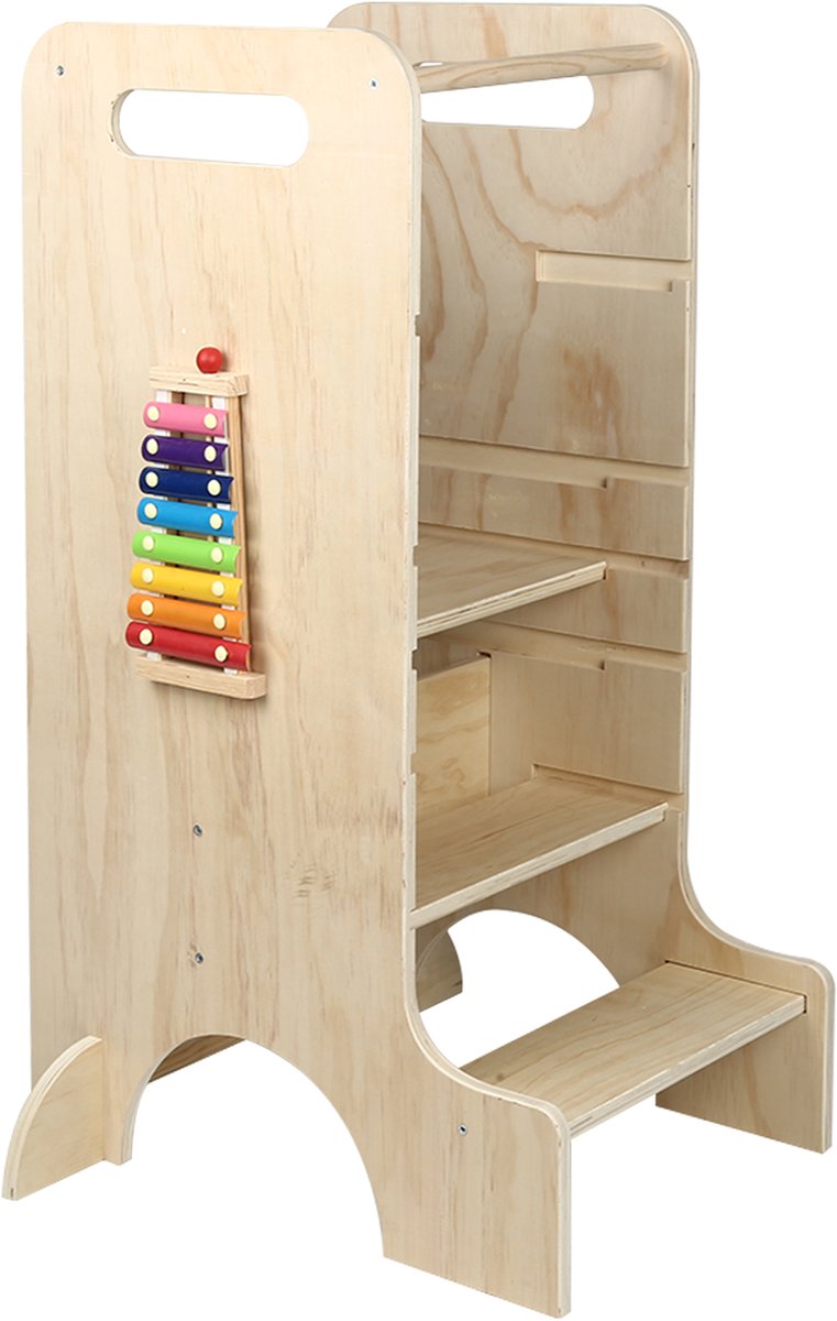 PIPIPOXER-Leertoren Trapladder Hout - Kindertrap Keukentoren Kinderen - Staande leertoren vanaf 1 jaar - Kindertrap