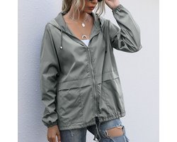Waterdichte regenjas voor dames, lichtgewicht regenjas met zakken, capuchon en windjack voor buiten,Lichte as,M