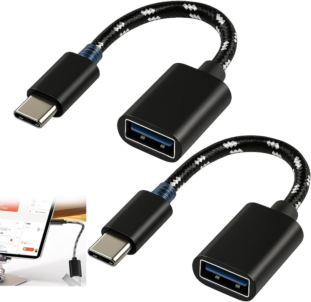Image of 2 adapters USB-C naar USB 3.0 voor dataoverdracht tot 5 Gbps - snelladen en OTG-ondersteuning - compatibel met laptops tablets en smartphones met verbinding