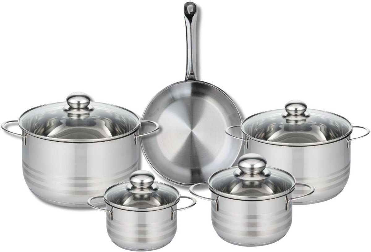 Set van 1 Koekenpan 24 cm en 4 kookpotten 14, 16, 20 en 24 cm Elo Profi Brillant