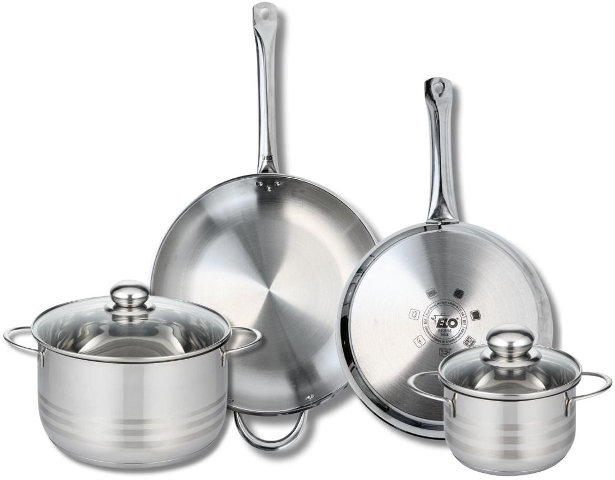 Set van 2 Bakpannen 28 en 32 cm en 2 Kookpotten 16 en 24 cm Elo Profi Brillant