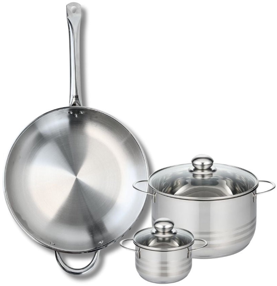 Set van 1 Koekenpan 32 cm en 2 kookpotten 12 en 20 cm Elo Profi Brillant