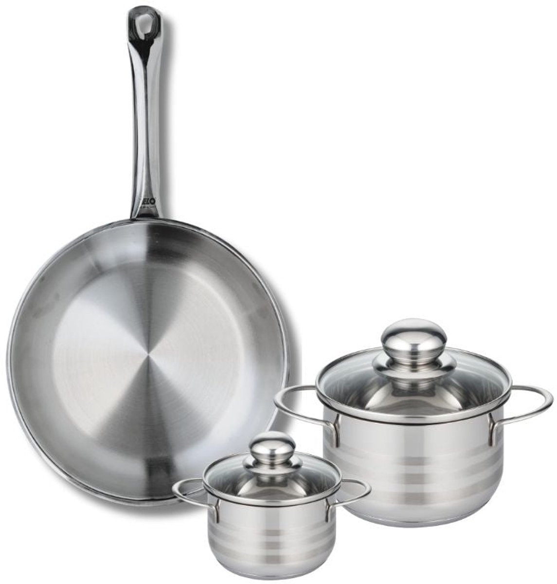 Set van 1 Koekenpan 28 cm en 2 kookpotten 12 en 16 cm Elo Profi Brillant