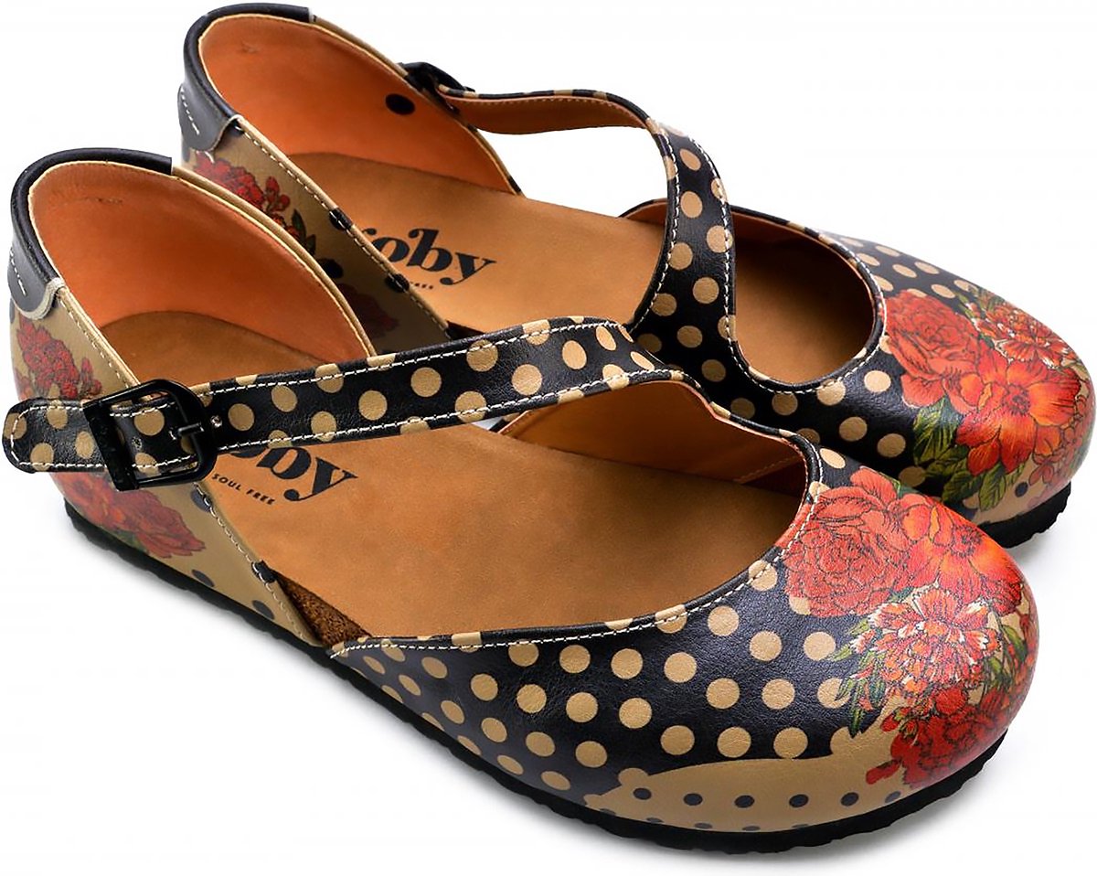GOBY Clogs met Dotted Flowers Design – Handgemaakt – Hoge Kwaliteit – Maat 36