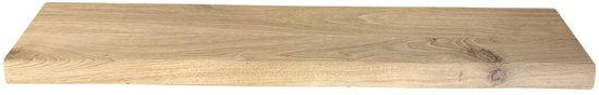 Eikenhouten plank met een natuurlijke, levende rand en zichtbare houtnerven.