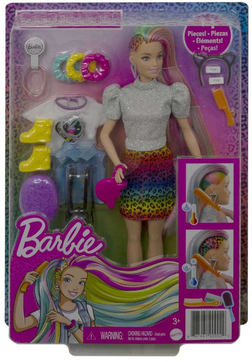 Barbie Leopard Regenbooghaar pop (blond) — afbeelding 16