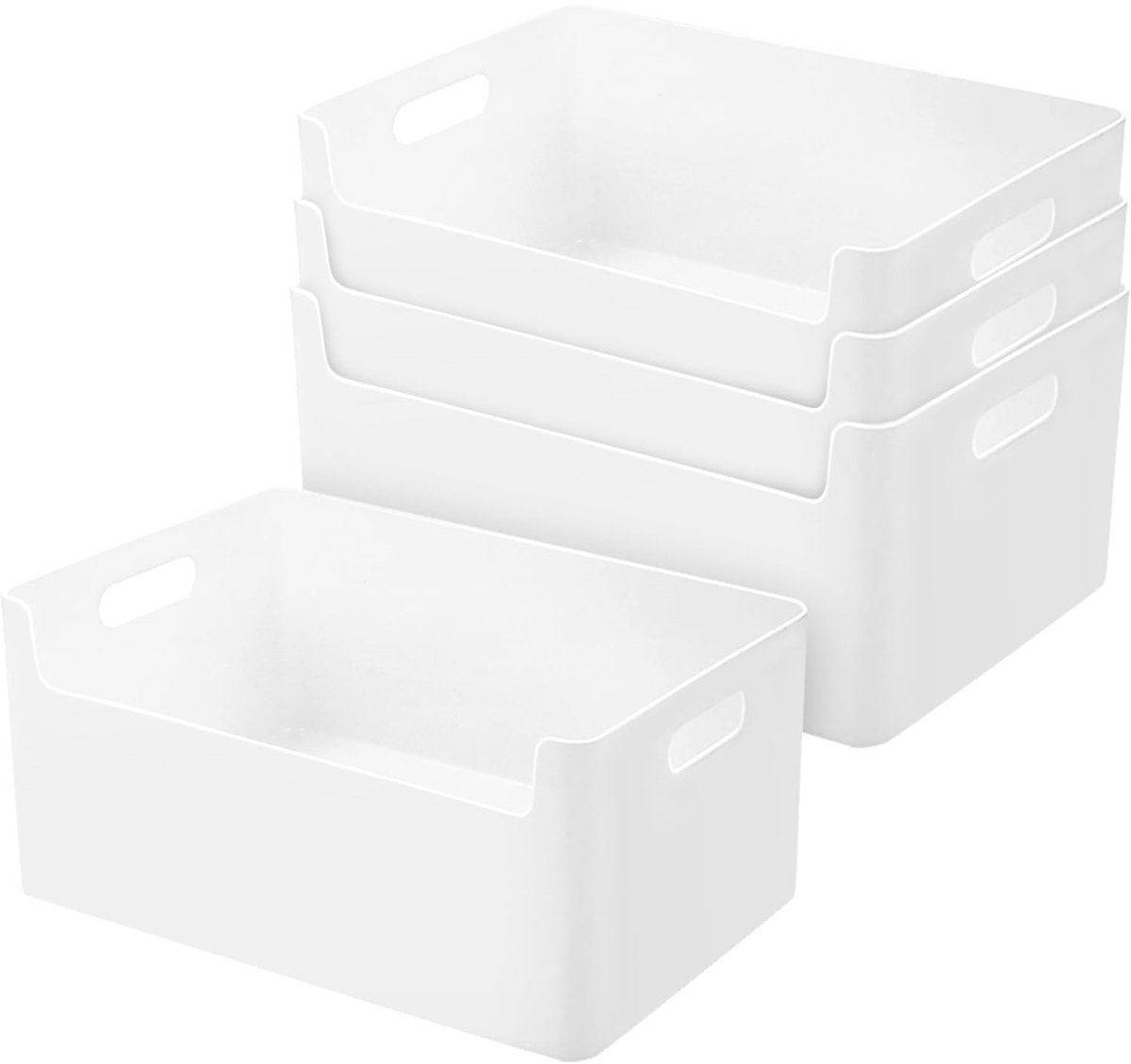 TOVBMUP 4 Stuks Rekmanden - Opbergmanden met Inkeping - Stapelbare Opbergboxen met Handvatten - Geschikt voor Keuken en Badkamer - Kunststof PP - Afmetingen 25x17x13,5 cm