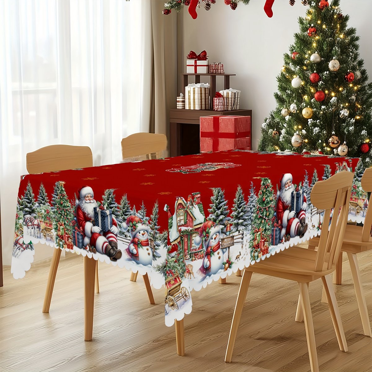 Dutchers® Kerst Tafelkleed 150x220cm – Rechthoekig met Kerstman, Sneeuwpop & Kerstboom – Tafelzeil - Tafelloper & Tafelbescherming voor Kerstmis & Nieuwjaar