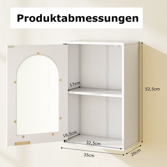 COSTWAY Hangkast voor badkamer, badkamerkast met glazen deur en verstelbare plank, wandkast hout, badkamerkast hangend, kast voor badkamer, keuken, 35 x 20 x 52,5 cm, wit