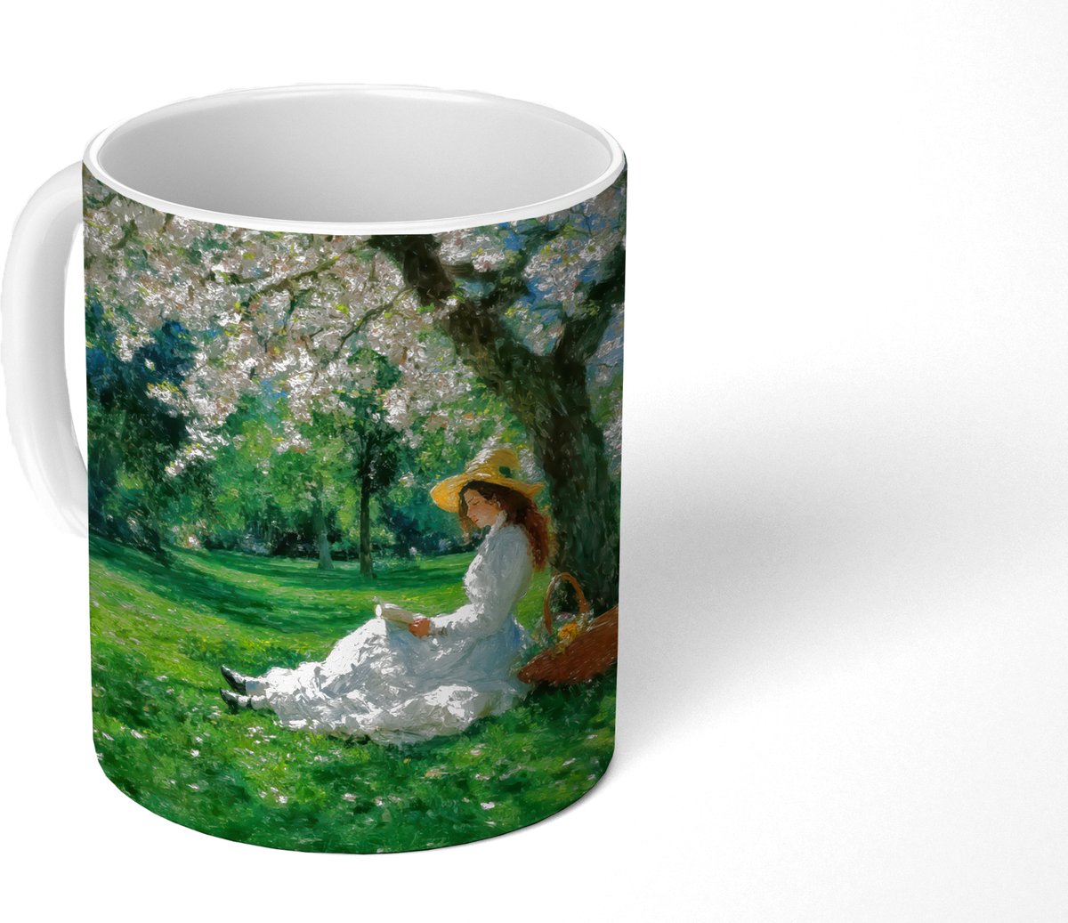 Mok - Koffiemok - Vrouw - Boom - Boek - Mandje - Mokken - 350 ML - Beker - Koffiemokken - Theemok