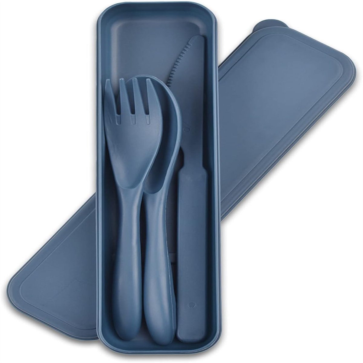 Peysaitr - Bestekset 3-delig - Mes, vork & lepel met opbergdoos - BPA-vrij - voor reizen, werk & kamperen - Donkerblauw - 1 set