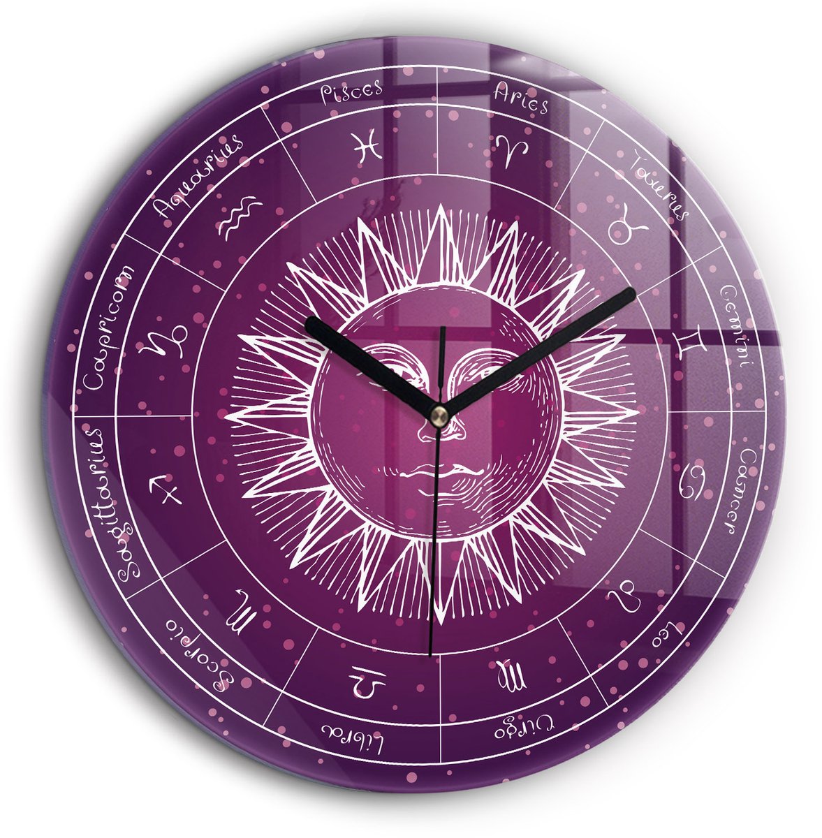 Wallfluent Wandklok - Dierenriemconstellaties Klok met Print - 60 cm x 60 cm - Roze Wandklok - Zwarte Handen - Wandklok zonder cijfers - Stille Wandklok Slaapkamer - Klok met Print - Kunstzinnige Klok - Unieke Wandklok