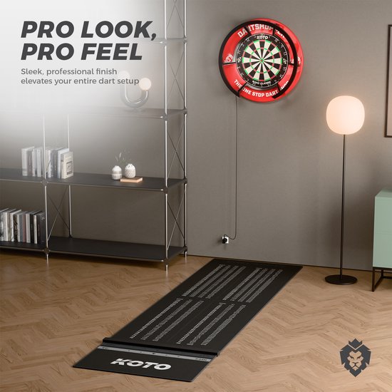 KOTO Oche Carpet Checkout Dart Mat Grijs 285 x 80 cm, Hoogwaardige Dartmat Incl. Verstelbare Oche, Antisliplaag, Werplijnen, Bescherming Vloer & Dartbord van KOTO — afbeelding 4