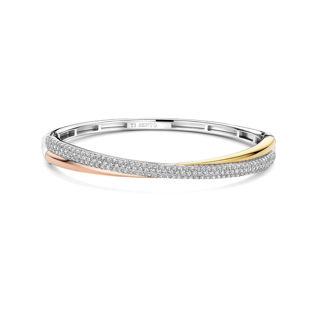 TI SENTO Dames Armband - 925 zilver - Zilver geel verguld rosé verguld - Maat L - 23071ZT