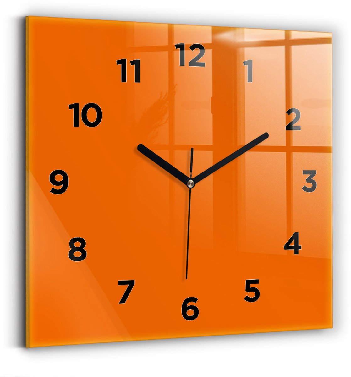 Wallfluent Wandklok - Oranje Vierkante Glas Klok - 30 cm x 30 cm - Oranje Wandklok - Zwarte Handen - Wandklok Met Cijfers - Wandklok Glas Woonkamer - Vierkante Glazen Klok - Minimalistisch Wandklok - Vierkante Glazen Wandklok