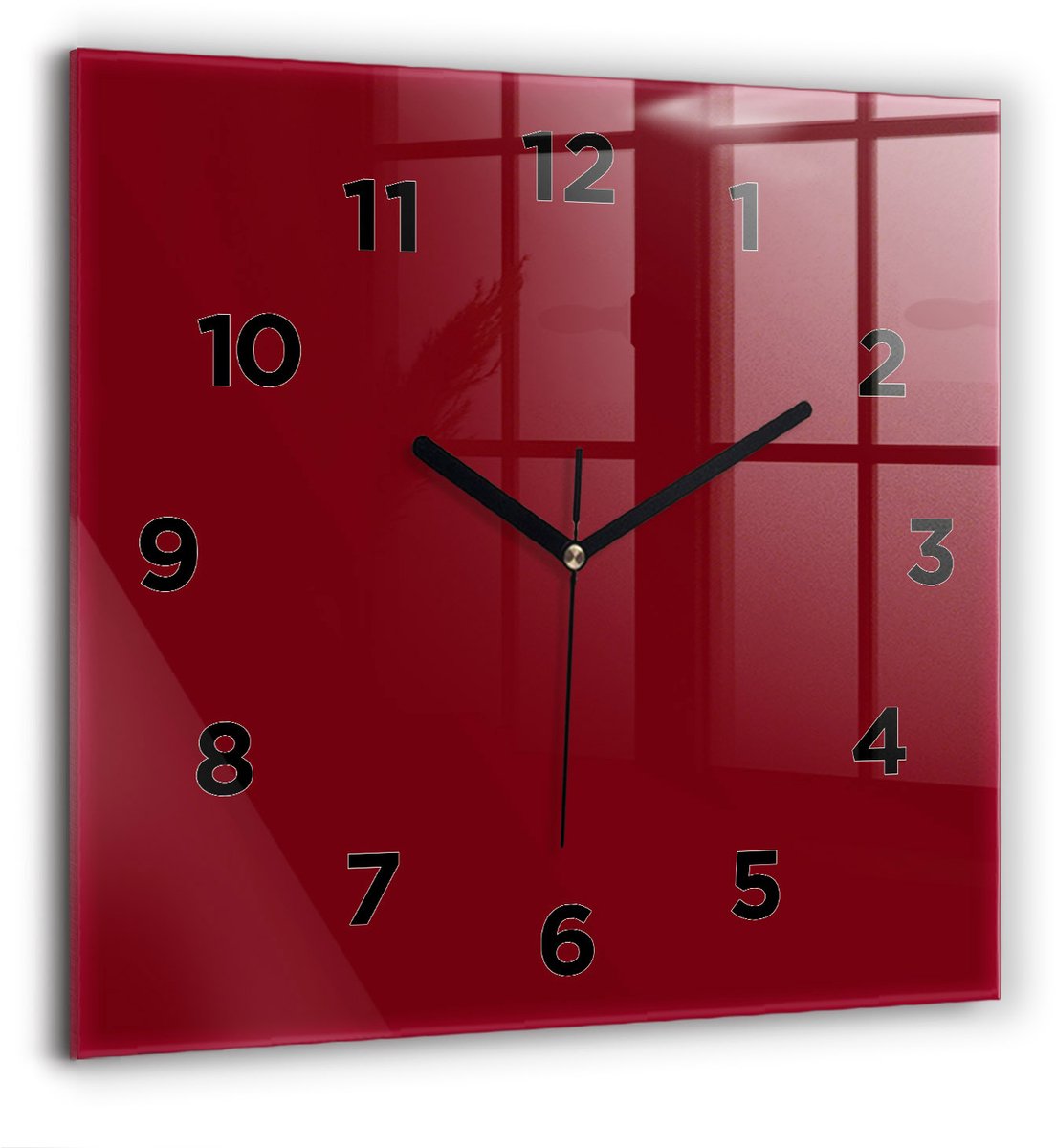 Wallfluent Wandklok - Bourgondië Vierkante Glas Klok - 60 cm x 60 cm - Bourgondië Wandklok - Zwarte Handen - Wandklok Met Cijfers - Kinder Wandklok Glas - Vierkante Glazen Klok - Minimalistisch Wandklok - Vierkante Glazen Wandklok