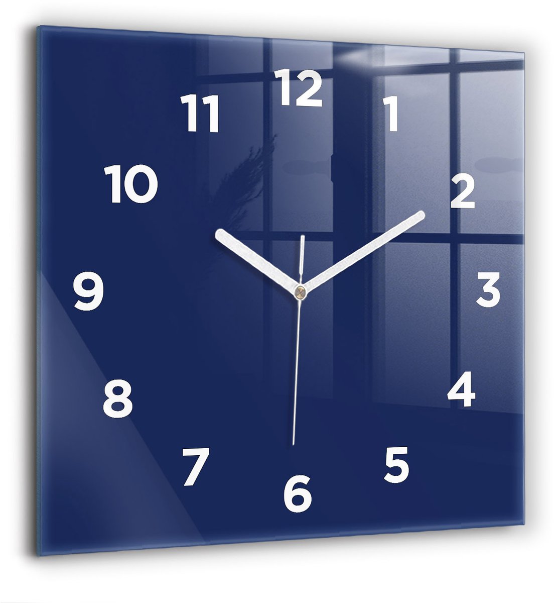 Wallfluent Wandklok - Marine Vierkante Glazen Klok - 60 cm x 60 cm - Marine Wandklok - Witte Handen - Wandklok Met Cijfers - Wandklok Glas Woonkamer - Vierkante Glazen Wandklok - Industrieel Wandklok - Vierkante Glas Klok
