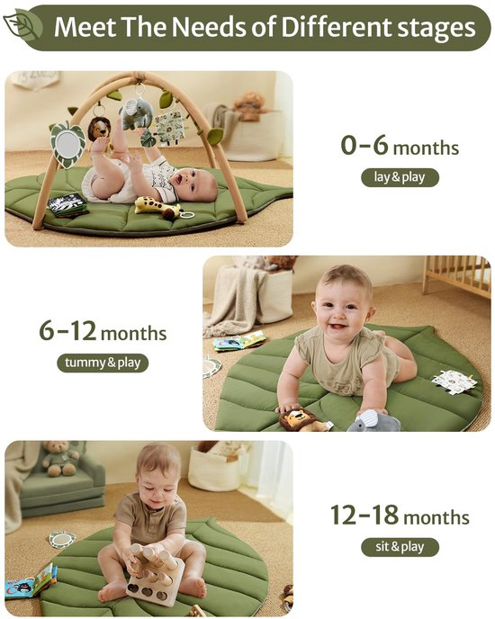 YUMBOT 5-in-1 Baby Play Mat, Baby Play Gym Adjustable Bows, 5 Toys, Play Mat, Tummy-Time Pillow, for Newborn,0 Months