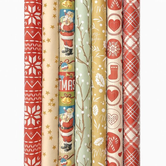 Enper cadeaupapier - Kerstpapier inpappapier voor kerst K23-012 - 200 x 70 cm - 7 rollen