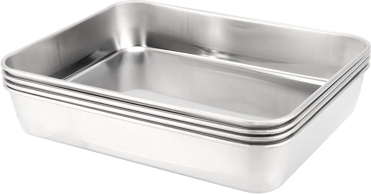 Brenzoos - Mini Roestvrijstalen Bakplaat 4 stuks 23 x 17cm - Spiegelafwerking - Antiaanbaklaag - Voor Taarten Pizza Koekjes Vlees Groenten Desserts - Ovenlade - Bakplaat