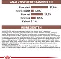 Analytische bestanddelen en ingrediënten van kattenvoer: Ruw eiwit, ruwe celstof, ruw vet, ruwe as, kalium.
