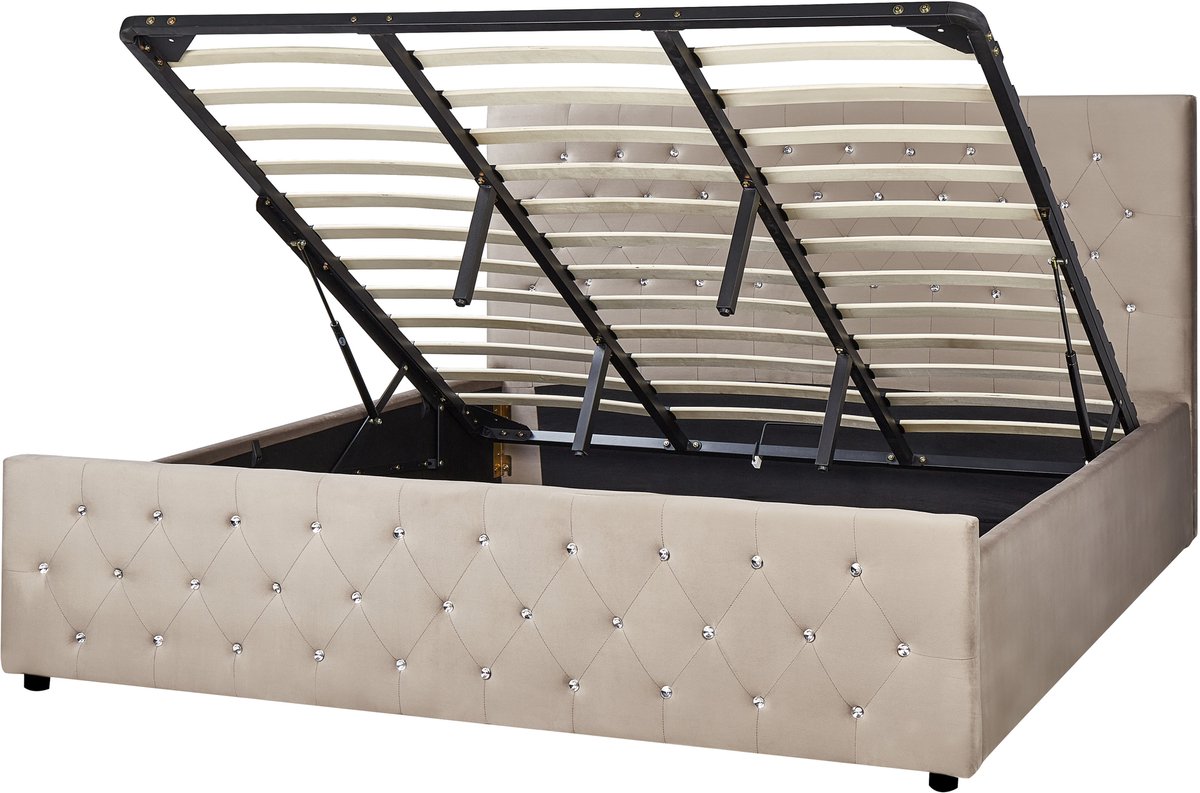 BELIANI AMIENS - Bed met opbergruimte - Taupe - 180 x 200 cm - Fluweel