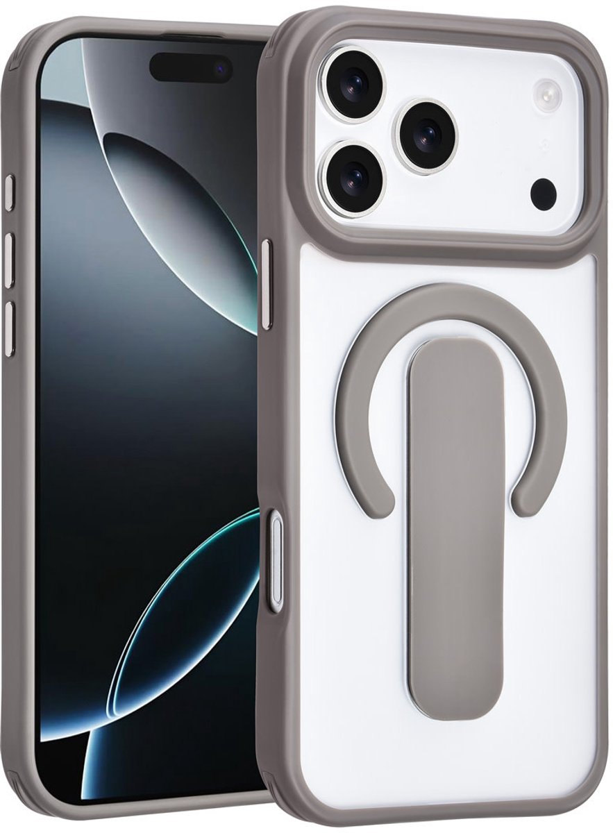 TUNIQ Anti-shock Back cover voor iPhone 17 Pro Max - Ingebouwde Ring Stand - Grijs