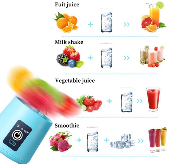 Draagbare blender - USB oplaadbare blender - Afneembare compacte blender - Smoothieblender - 380 ml - Perfect voor het maken van drankjes op kantoor, verse sappen thuis en energie in de sportschool - Blauw van Merkloos — afbeelding 3