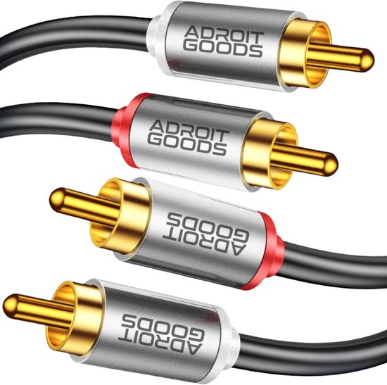 AdroitGoods RCA naar RCA audiokabel – stereo rood/wit – 2RCA - vergulde connectors – zilver – 1m
