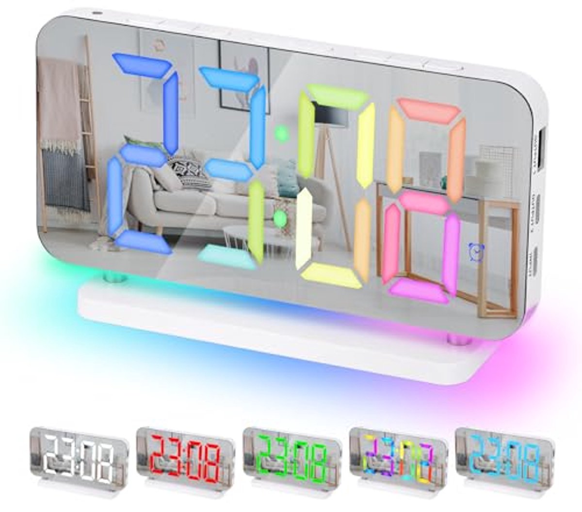 Digitale Wekker 7.4 inch met RGB Nachtlampje en USB C Oplader