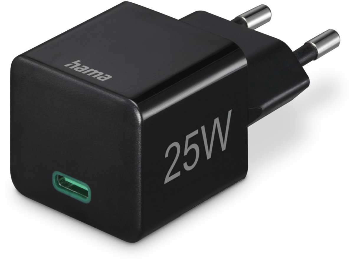 Hama USB-C Snellader - Qualcomm - Quick Charge - Mini Oplader - 25W, Wandlader - Geschikt voor Smartphone en Tablet - Zwart