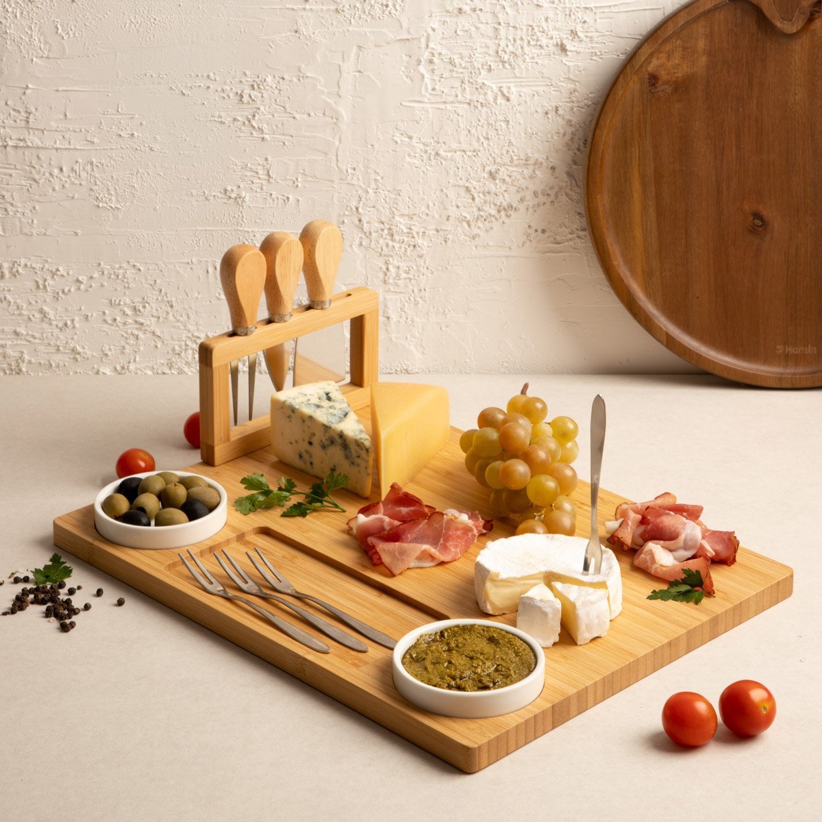HOMLA RUMI - Serving Board with Bowls and Knives - 37x28 cm