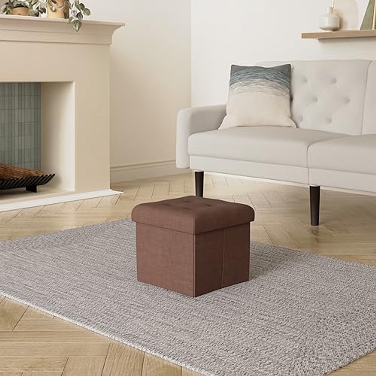 Opvouwbare Zitkubus met Opbergruimte en Voetenbank – Bruin – 38 x 38 x 38 cm
