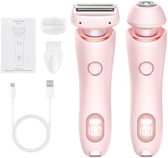 Elektrisch scheerapparaat voor dames - 2-in-1 nat/droog waterdicht ontwerp - USB oplaadbaar - Geschikt voor gezicht, bikini, benen, armen, lichaam en oksels - Roze