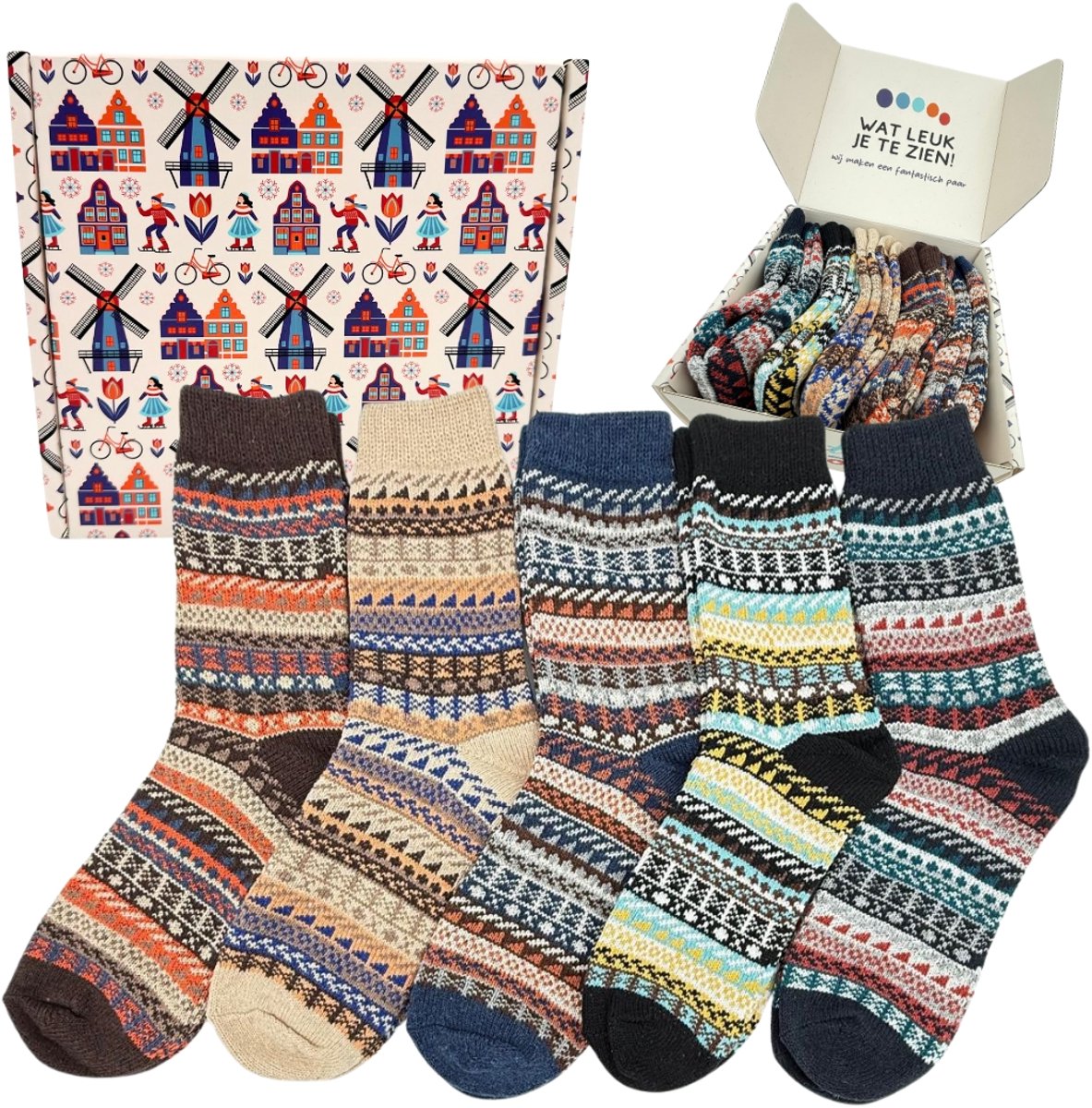 Tutti Footi - Winter Sokken met Vintage Nordic Design set Rovik - maat 38-41 - 5 paar Retro Socks - Wintersokken/Wandelsokken