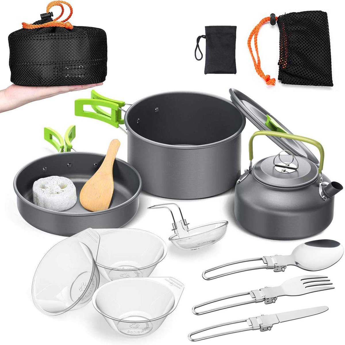 Cuhostki 1 Outdoor Aluminum Cookware Set - Green - Portable, Durable, Multi-functional