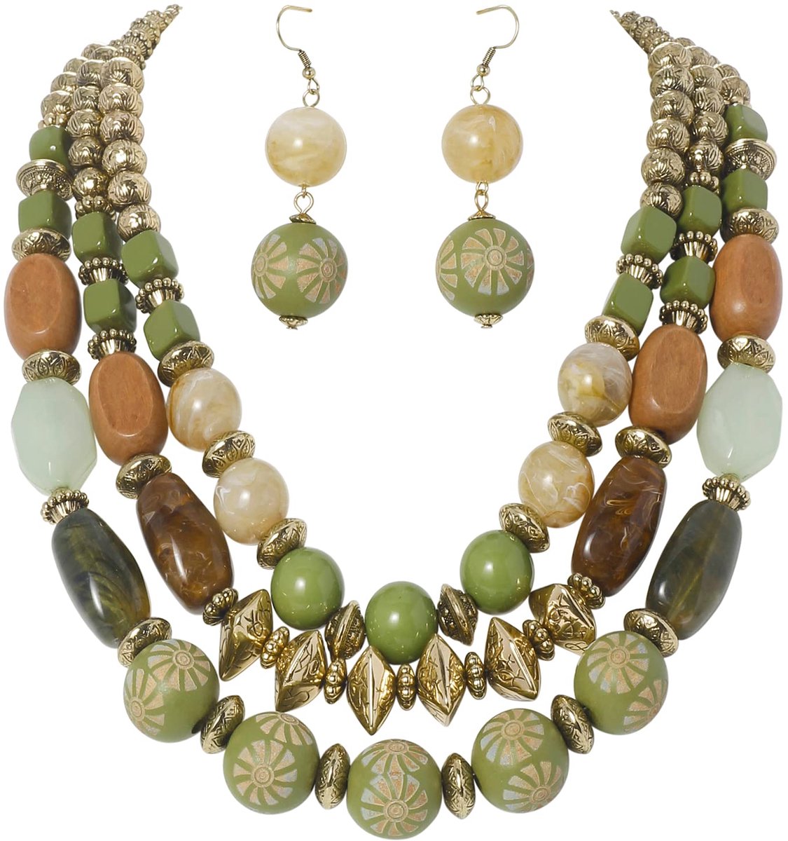 3 Layer Chunky Statement Beaded Necklace Set with Earrings Fashion Multi Layer Women Collar Necklace, standard, No Gemstone, No Gemstone