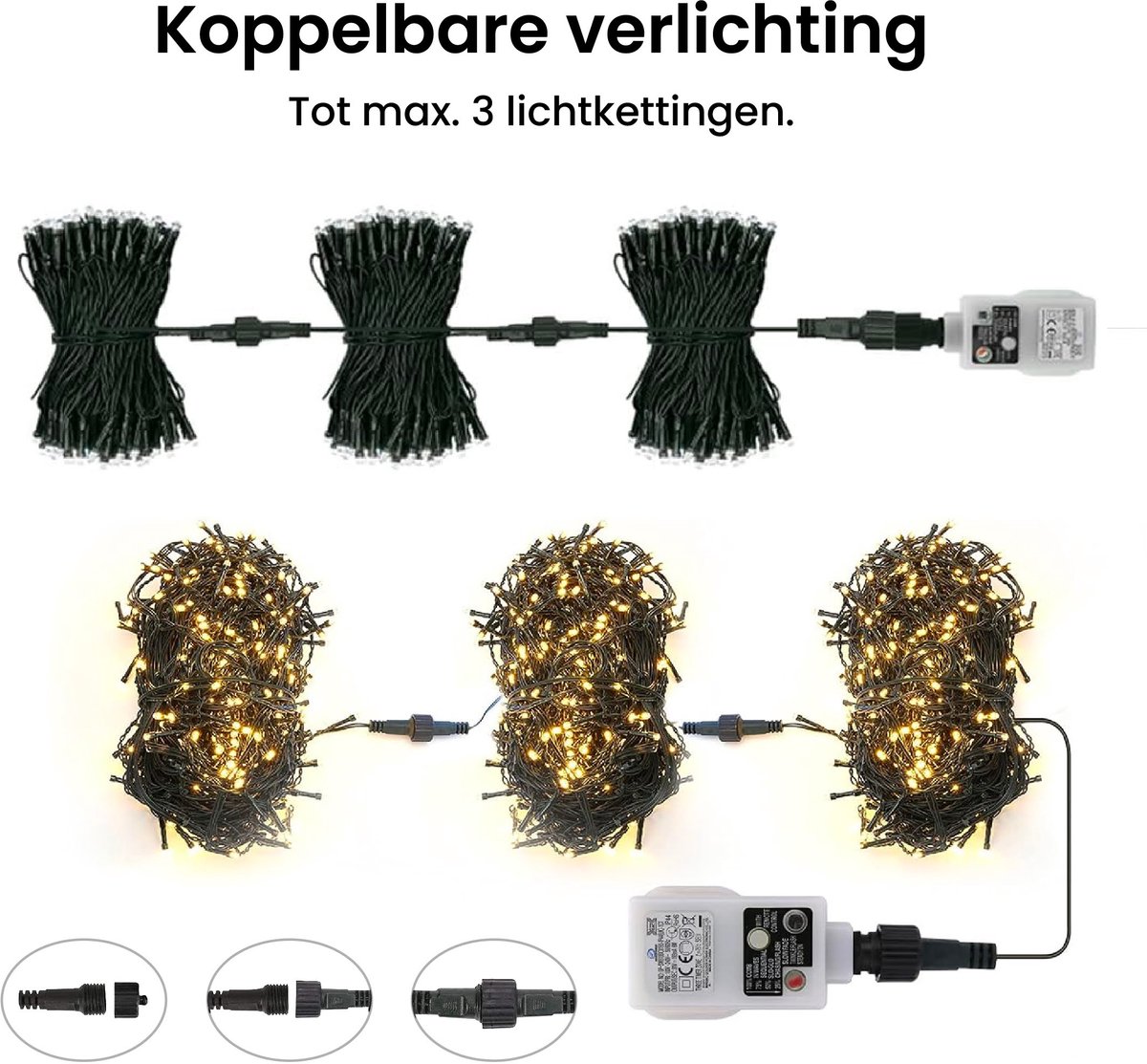 Lichtgordijn - Ijspegelverlichting - LED gordijn - Kerstverlichting - 1000 LED - Met Afstandsbediening - Voor binnen en buiten - 20 meter (2 x 10 m) - Koppelbaar - Warm wit – foto 8