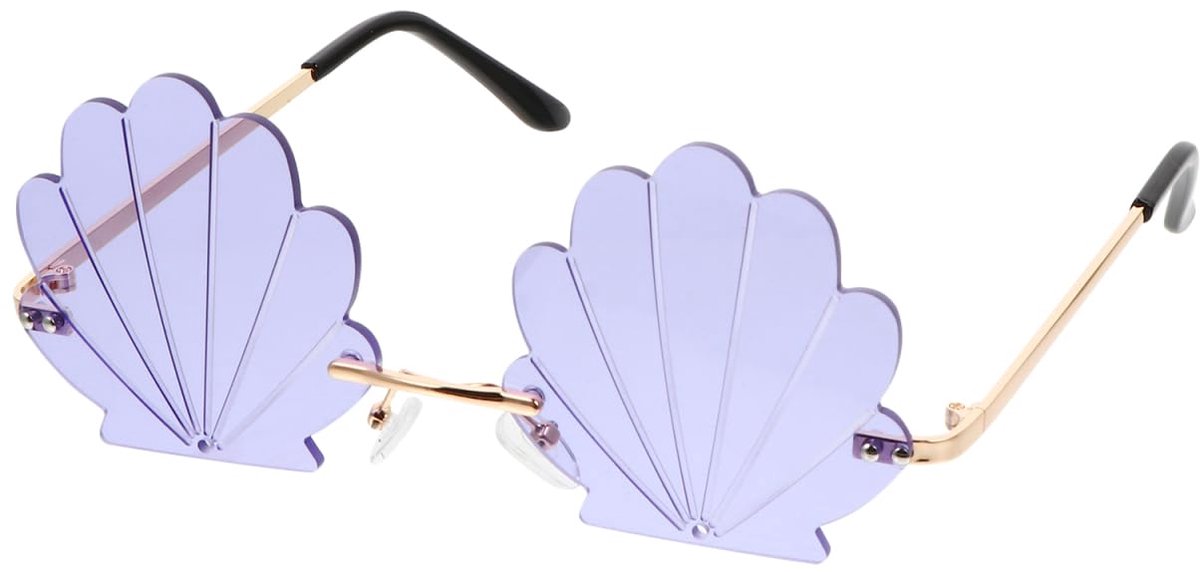 1 x Zonnebril met schelpmotief, modieuze feestbril voor dames, stijlvolle fotoaccessoire voor carnaval en feestelijke gelegenheden, UV-bescherming, lila, 14,5 x 13 x 5,5 cm