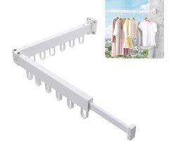 Inklapbaar Wanddroogrek - Uitklapbaar Kledingrek Wand - Uitklapbare Kledingroede Muur - 2-Voudig Wasrek - Voor Wasgoed, Balkon, Badkamer, Terras, Slaapzaal, Appartement - Wit - 1 stuk