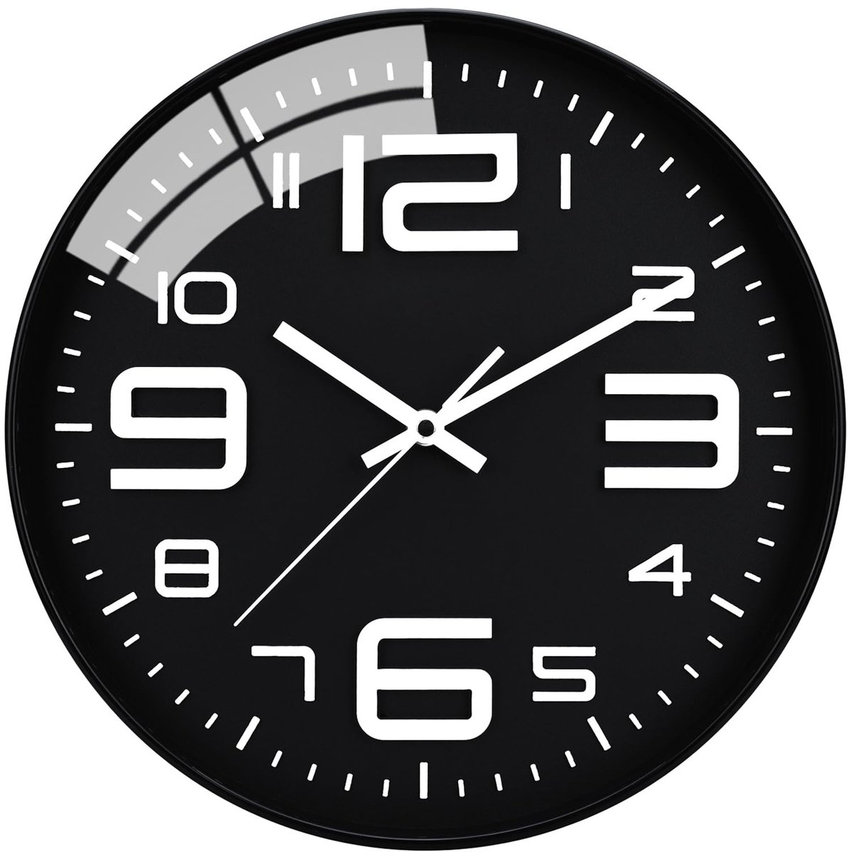 longziming -Moderne Stille Wandklok – 30cm – Zwart met Glazen Afdekking – Geruisloos Kwartsuurwerk – Voor Slaapkamer, Woonkamer of Kantoor