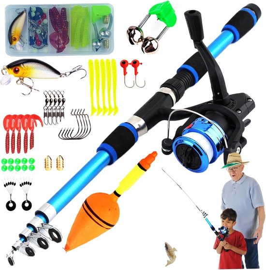 Kindervishengel - Vishengelset - 1,8 m draagbare telescopische vishengel met opbergrol en accessoires - Jeugdvishengelvisuitrusting voor kinderen, jongens, meisjes en volwassenen - Blauw van Merkloos — afbeelding 2